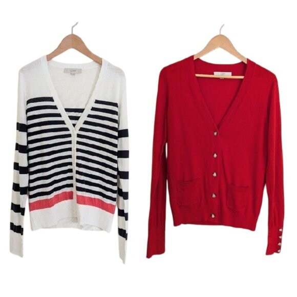 Bundle of 2 NWOT LOFT Lightweight V Neck Button Front Cardigans Size M - Picture 1 of 11